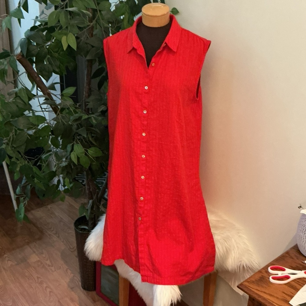 Marc New York linen Red Sleeveless Shirt Dress Womans Size Large NWT - Picture 6 of 12